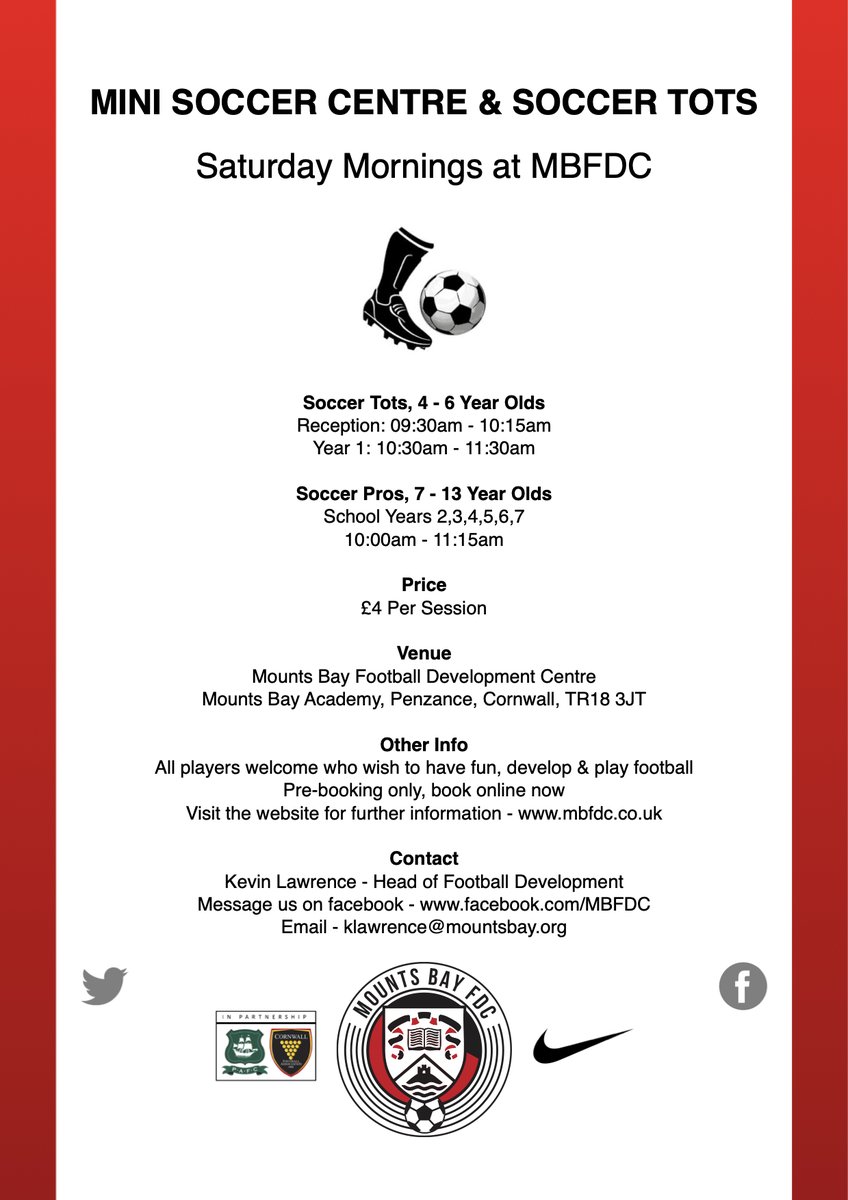 MountsBayFDC's tweet photo. Saturday Morning Football - Mini Soccer Centre &amp; Soccer Tots (all welcome!) ⚽️⚽️⚽️

Book here 👉 https://t.co/BRpHaxNLAZ

@mountsbayschool @cornwallfa #cornishfootball #cornishsoccer https://t.co/reHge45h5M