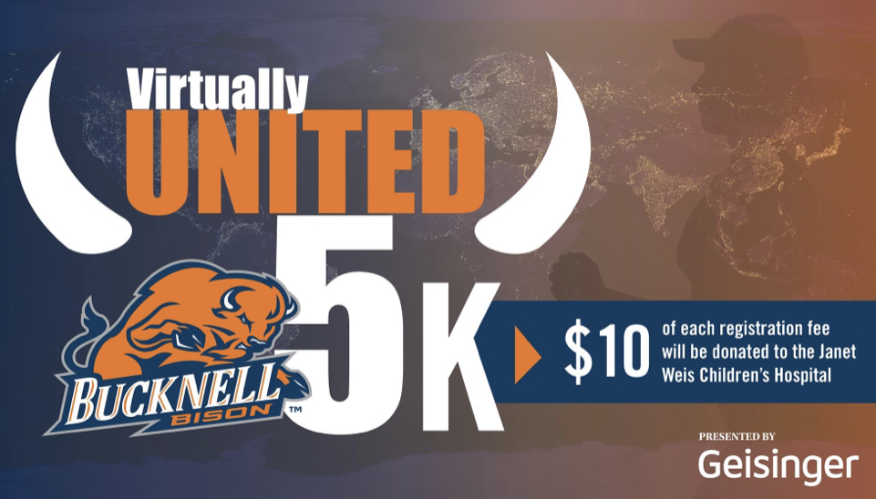 Register this week for our Virtually United 5K happening this weekend, October 23-25! Participants will automatically donate $10 to the Janet Weis Children's Hospital! Follow this link to get more details and register! bucknellbison.com/sports/2020/9/…