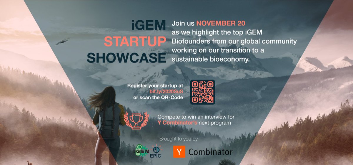iGEMCommunity's tweet photo. .@EpicIgem & @ycombinator join forces to highlight & celebrate our top #BioFounders at this year's iGEM Start-up Showcase on Nov 20th!
Apply with your startup before November 6th to win an interview for Y Combinator's next program: https://t.co/3zhoDg6Cqn
#iGEM2020 #AfteriGEM https://t.co/I4vFLLu8Vw