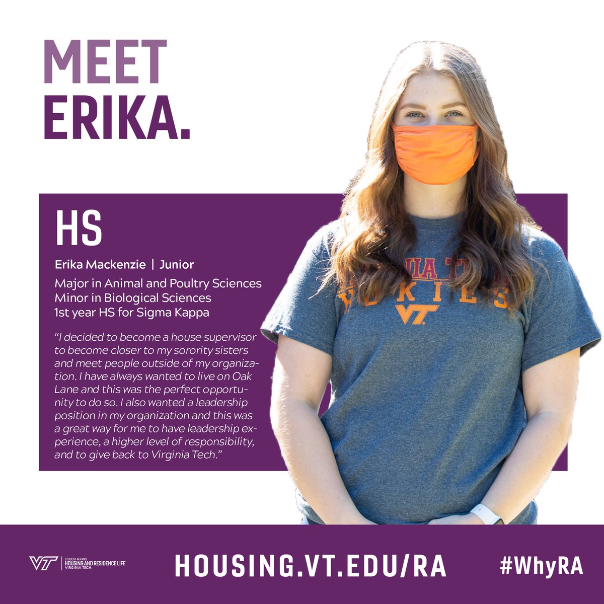Meet House Supervisor Erika Mackenzie, a 1st year HS for Sigma Kappa in Oak Lane! Apply now to become a House Supervisor or Resident Advisor! Head to https://t.co/ZKi7CWVae6
#WhyRA #VTHRL #VirginiaTech #HouseSupervisor #ResidentAdvisor https://t.co/TD6ND6TKTj