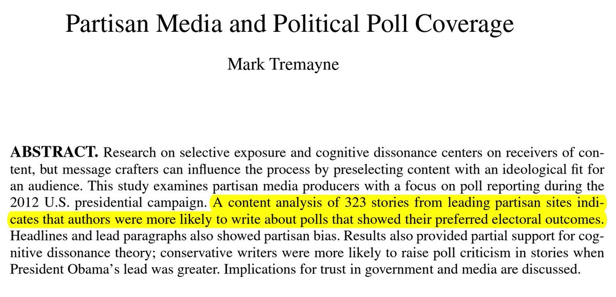 Effect of early results are extreme, but they suggest good polls can motivate and bad polls can demotivate voters, creating a bandwagon effect. As a consequence, partisan organisations select good polls to push a winning narrative to their base. https://www.tandfonline.com/doi/full/10.1080/19331681.2015.1063366?casa_token=c-WuZPXqBv8AAAAA%3AGmVEVIG2V5jVnYwOCZ-VZjisKv5L3sQG-uq7XE4RgxsE1RuzPmu1Gsp2P1iOpVkDFq2FaiEnAjv9mQ