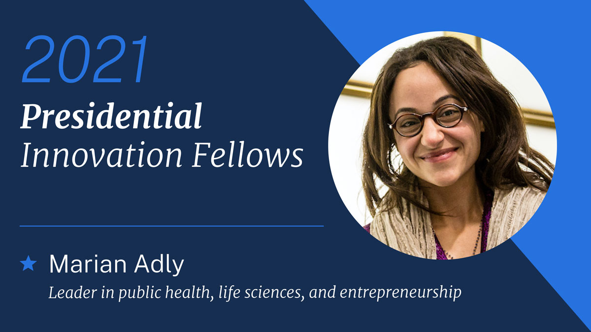 Marian Adly brings expertise public health & entrepreneurship She’ll be joining @USDeptVets to work on digital health experiences We’re thrilled she’s joining the  #CivicTech movement!  #PIF2021  https://www.gsa.gov/blog/2020/10/19/passion-and-purpose-meet-the-2021-presidential-innovation-fellows