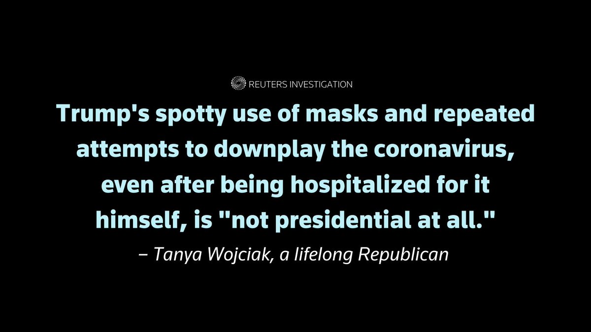 Tanya Wojciak, in Trumbull, is a lifelong Republican who voted for Trump in 2016. But she lost a friend to  #COVID19, and is angry that  @realdonaldtrump has downplayed the virus' severity. Not only is she voting for Biden, she's pushing her 18-year-old son to do the same 6/10