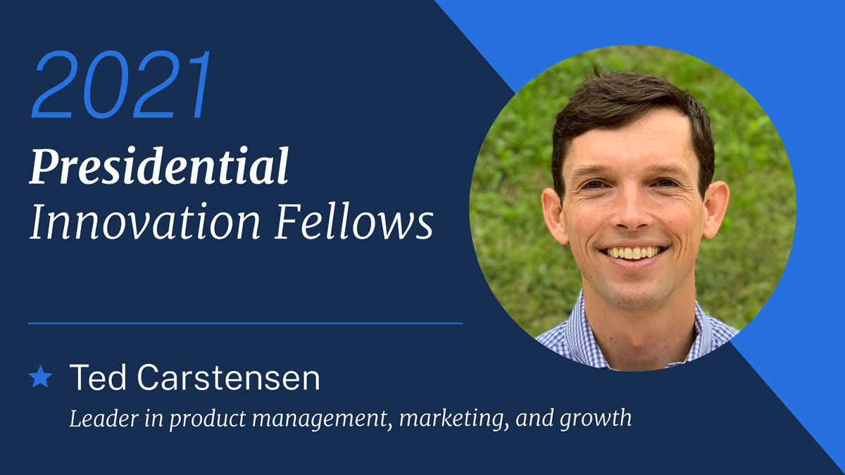 Ted Carstensen brings expertise in product management, marketing & growthHe’ll be joining  @CMSgov to work on strengthening data across the healthcare ecosystem We’re thrilled he’s joining the  #CivicTech movement!  #PIF2021  https://www.gsa.gov/blog/2020/10/19/passion-and-purpose-meet-the-2021-presidential-innovation-fellows