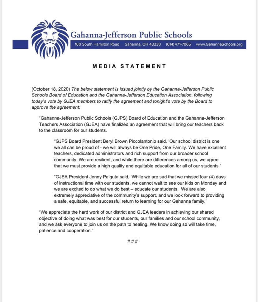 Congratulations to <a href="/GJEAtweets/">Gahanna Jefferson Education Association</a> for standing strong and in solidarity. #572strong #TogetherWeCan