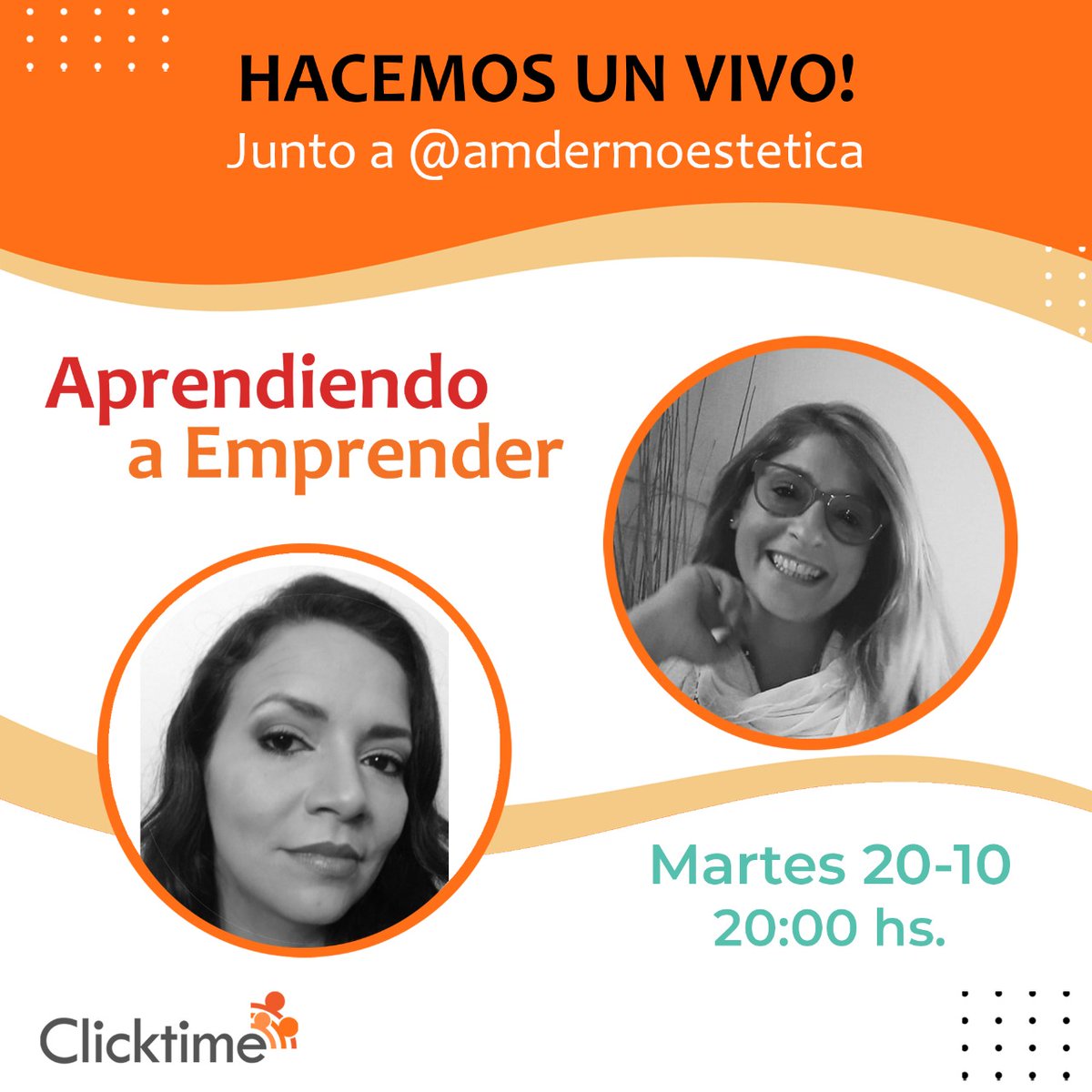 info_clicktime's tweet photo. Agendate! Martes 19/10 a las 20:00hs te esperamos en un nuevo VIVO en nuestro IG @clicktime_consul ¡Aprendiendo a emprender! junto a @amdermoestetica
Te esperamos!
#clicktime https://t.co/toeoWhvsvr