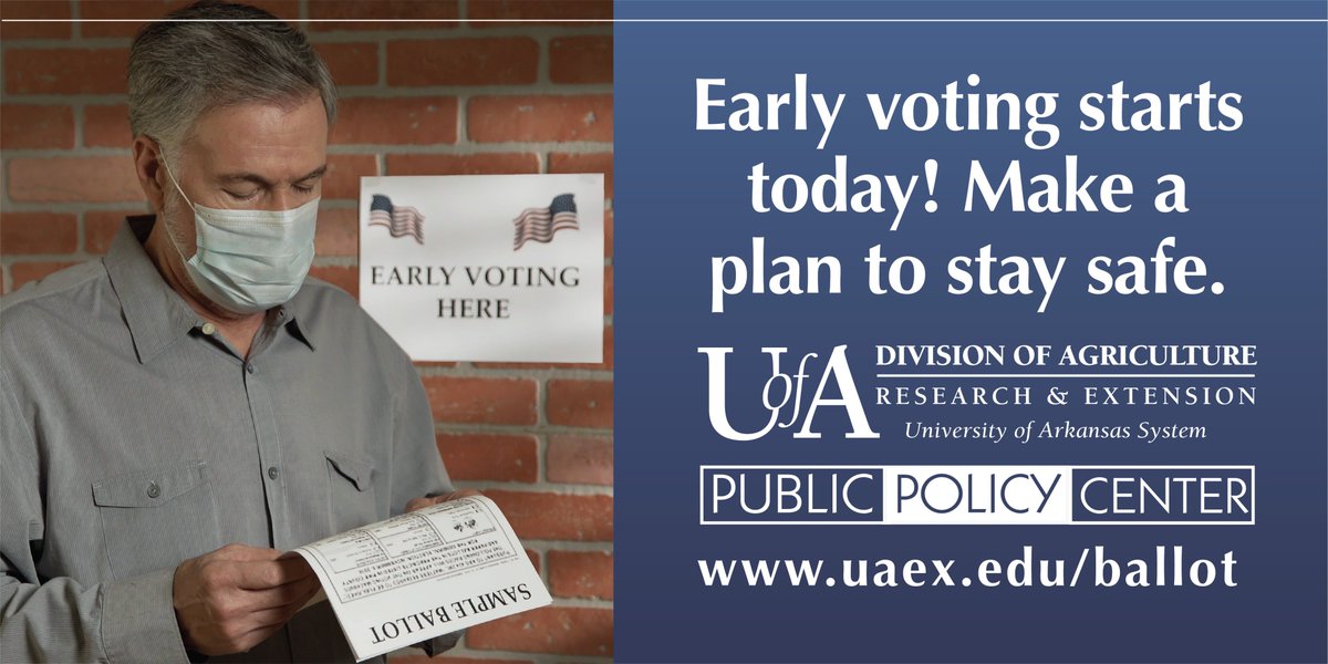 popecountyfcs's tweet photo. Early voting starts today in #Arkansas. Bring your photo ID to the polls and a plan to stay safe. What does a plan for voting during a pandemic look like? Check out https://t.co/BFRWgqVYMy. #ARballot @uaex_ppc https://t.co/vUYHY4Jqh2