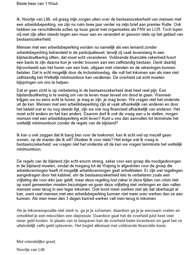 Beste <a href="/bvantwout/">Bas van 't Wout</a>,

Hierbij vraag ik u om deze brief te lezen, ik schrijf het in mijn naam, maar het geldt voor velen anderen.

Alvast dank!