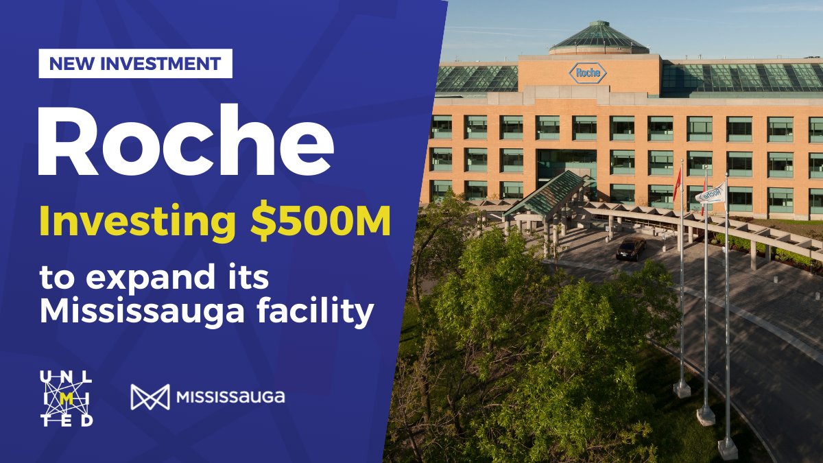 MississaugaEDD's tweet photo. ICYMI: @RocheCanada has announced a major jobs investment into Ontario’s life sciences industry that will bring up to 500 highly skilled and specialized full-time positions to #Mississauga. Read Our News Release: https://t.co/zxcxaSQqk1 https://t.co/S4Z4kWiYr7