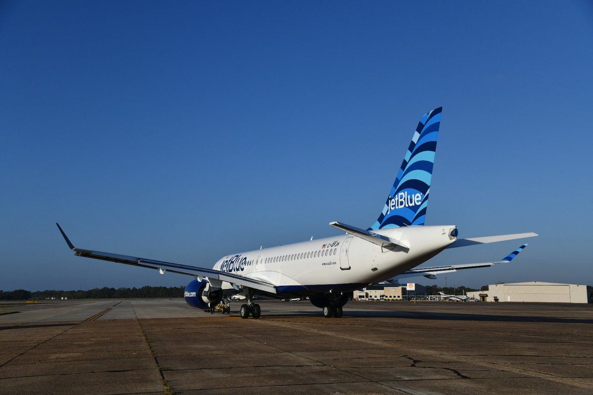 JetBlue's tweet photo. City hops. Island hops. Short hops. Our new A220s will make it easier to bounce from place to place. Is it any surprise the tailfin pattern is named, um, Hops? https://t.co/Gi3Y1xzsD9