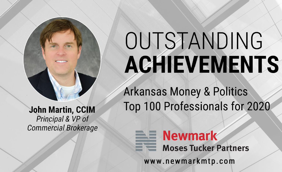 mtp_partners's tweet photo. Congratulations to John Martin, Principal & VP of Commercial Brokerage on being named one of Arkansas Money & Politics Top 100 Professionals! #newmarkmtp #commercialrealestate #cre @amppob https://t.co/ICiT0iO8Mw