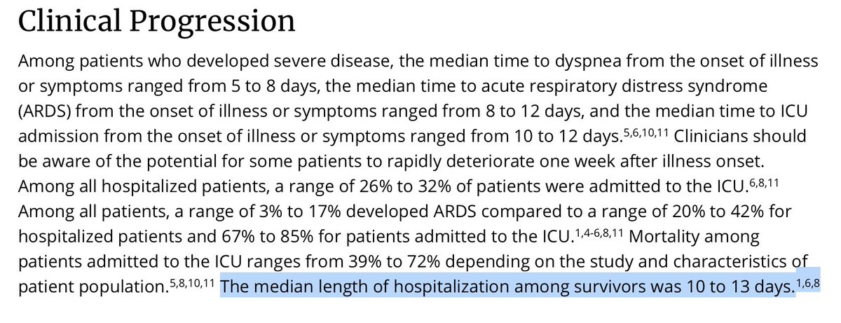 The typical length of stay for hospitalized  #COVID19 patients is 10 to 13 days...BUT, this range is based on data from China reported early in the pandemic.The treatment of COVID-19 has changed over time.src:  https://www.cdc.gov/coronavirus/2019-ncov/hcp/clinical-guidance-management-patients.html