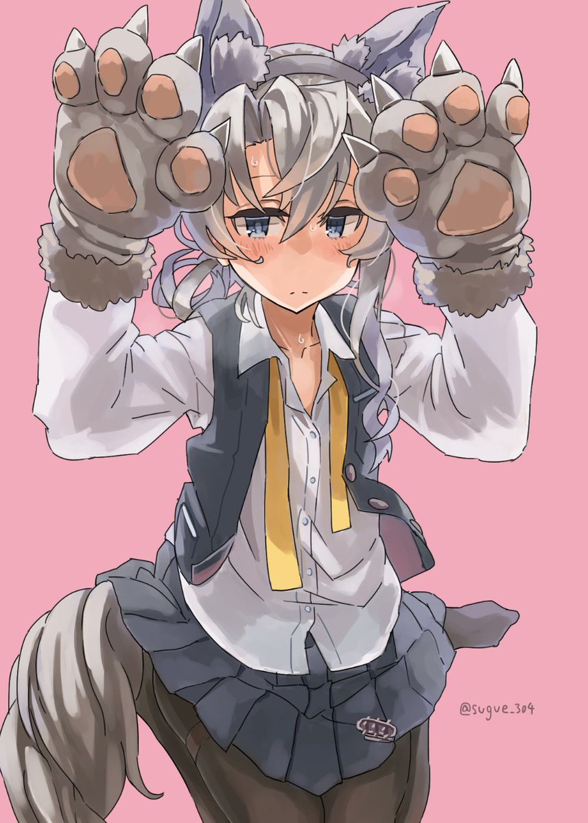 nowaki (kancolle) 1girl solo pantyhose asymmetrical hair animal ears wolf tail animal hands  illustration images