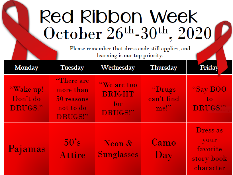 ElderElementary's tweet photo. Red Ribbon Week is almost here!  Join us October 26 - 30 as we celebrate being drug free! https://t.co/5gyM9YFNpJ
