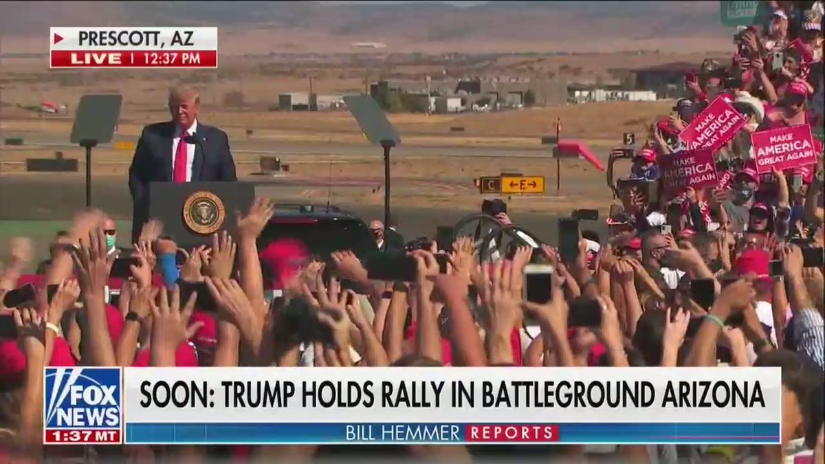 Trump is about to deliver a pandemic speech in Prescott, Arizona. Follow for a video thread.