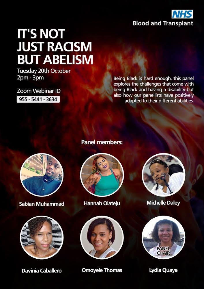 Tune in tomorrow on zoom! #notdisabled #racism #ableism #nhs
