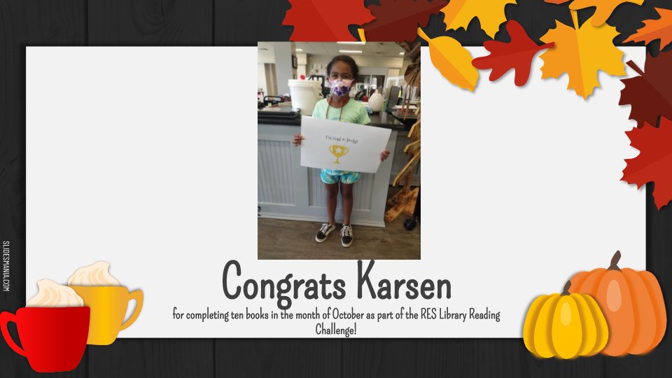 Congratulations to <a href="/RivertonElem/">Riverton Elementary School</a> student Karsen for reading 10 books this month to participate in our challenge! Woo hoo! Come visit our <a href="/RivertonLMC/">Riverton Elementary Library Media Center</a> school library this week to participate in our October challenge🍂