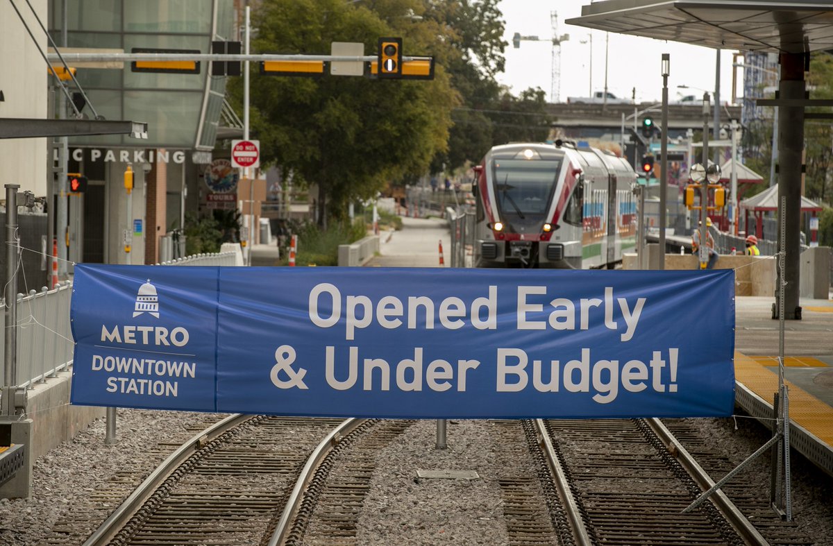 statesman's tweet photo. Capital Metro celebrated the grand opening of a new downtown Austin rail station earlier today. 

📸by @jayjanner
 https://t.co/n6q9T8OY0N https://t.co/rpHnMACb0Y