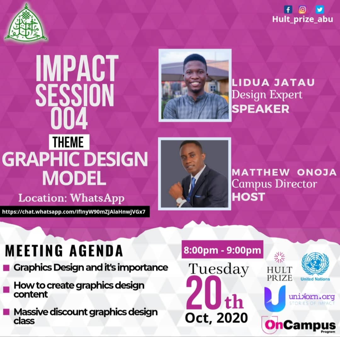 AbuHult's tweet photo. Hult Prize @ABU present a free graphics design class. Check flyer for details.
Join here👇👇👇
https://t.co/4yhYZHuTgV

#HultPrize #Impact #hp21 @mayorofimpact @HultPrizeNG @hultprizeafrica @BereRdzS @CLIFFTON13201 @DigitalSkillsAF @TheAbusite @ABU_Campus @ABUSRC_media @hadizel https://t.co/LJ844MJCZ3
