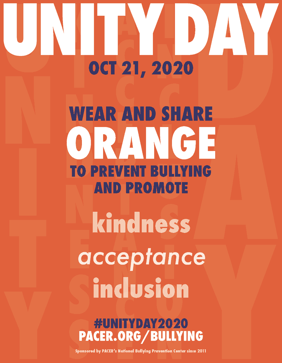 RomolandSD's tweet photo. Unity Day is this Wednesday, October 21, 2020! Wear and share orange during virtual learning on Wednesday to show you are united for kindness, acceptance, and inclusion. #UnityDay2020. https://t.co/jtFsO5he6B