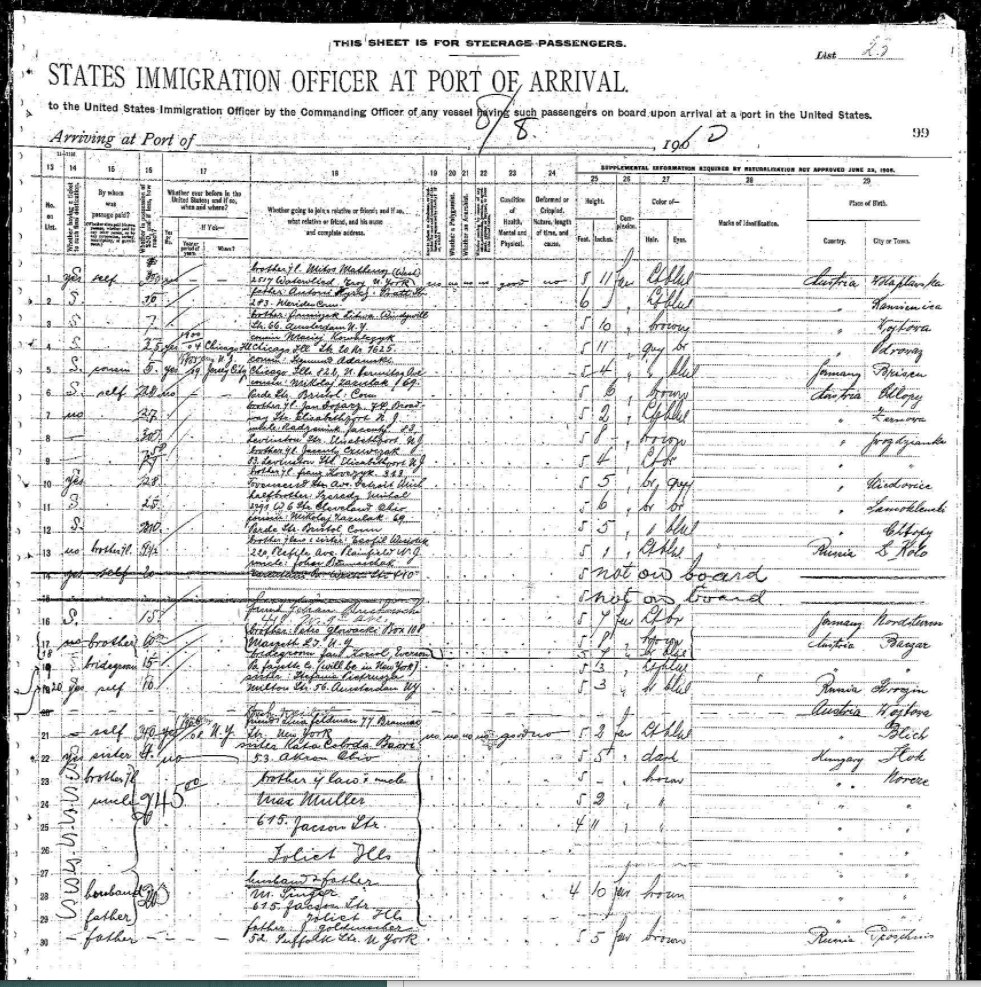 He arrived and was admitted to the United States at Ellis Island on August 8, 1910. One question he was asked at the border was whether he'd ever been convicted of a crime. The Immigration Service Manifest reflects that his answer was no.