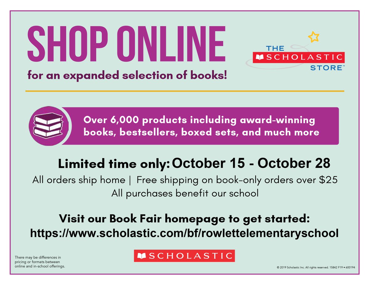 RowlettSpecials's tweet photo. Be sure to check out our virtual Book Fair and shop https://t.co/RfXCmlp2hJ
#bookfair #rowlettelementarysurvivors #booksbooksbooks https://t.co/RvjkAGP3Iw