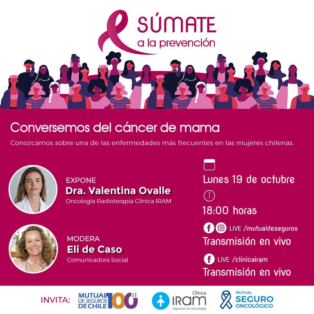 Te esperamos hoy a las 18:00 horas por Instagram y Facebook Live
#mutualdesegurosdechile  #CáncerdeMama #Cancer #conversatorios