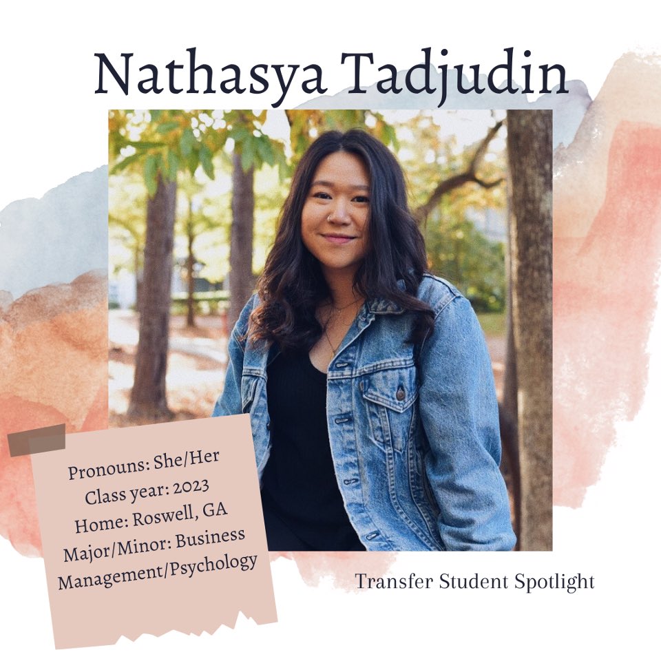 Meet Nathasya Tadjudin!

Pronouns: she/her
Class of 2023
Home: Roswell, Georgia
Major/Minor: business management, psychology

Head to our Instagram for more about Nathasya.

#transferstudentspotlight #ntsw