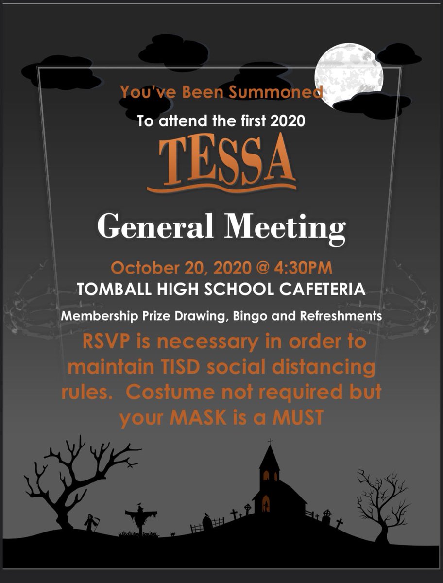 TESSATISD's tweet photo. Don’t forget if you sent your RSVP for tomorrow’s 1st 2020 meeting it’s at 4:30 pm at THS cafeteria! It’s going to be spooktacular 👻! https://t.co/8NMxvrVX8H