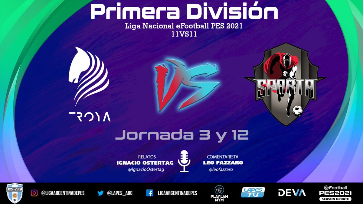IgnacioOstertag's tweet photo. Hoy tenemos doble jornada en @LAPES_ARG con #Ineteros vs #SiAlPES y la maquinaria de #TroyaEsports enfrentándose a los gladiadores de #spartacus 
🎮⚽️
📅Lunes 19/10
⏰22.30 🇦🇷

#Esports #Esport #Gaming #eFootballPES2021SEASONUPDATE #eFootballPES2021 #COop #11v11 https://t.co/pFra7gKJxk