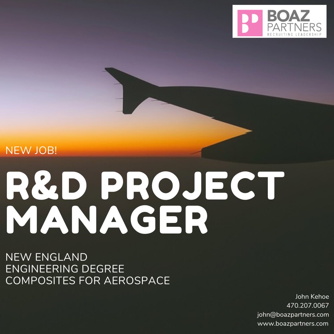 NEW job! We're looking for an R&D Project Manager. Reach out to John Kehoe for details!
#researchanddesign #manager #newengland #engineering #engineer #composites #aerospace #specialtychemicalrecruiters
https://t.co/SKJ2EoL8xX https://t.co/nVAiKMW9qD