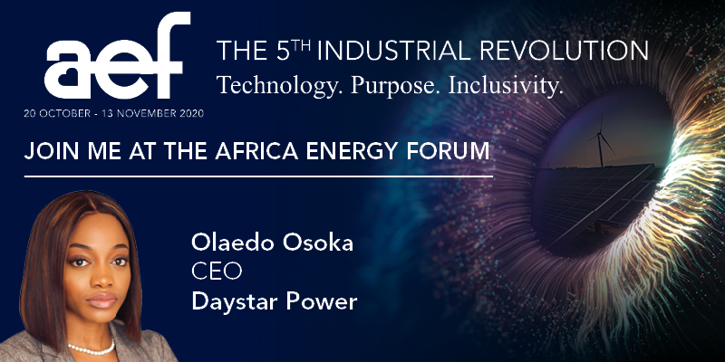 We are pleased to inform you that Ola Osaka the CEO Daystar Power Ghana will be speaking at the Africa energy forum during the Digital Energy Festival.
#DEF2020 #aef20