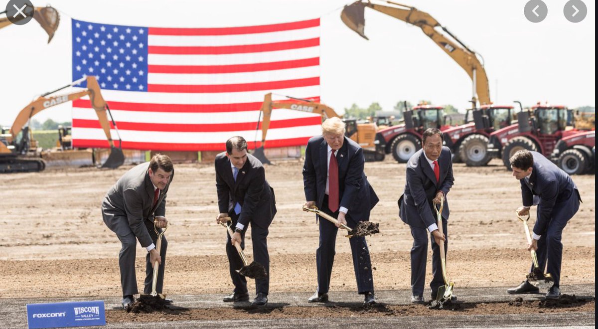 President Trump, Gov Scott Walker, and House Speaker Paul Ryan at the ground-breaking with Foxconn CEO Terry Gou To advance the project, not only was Foxconn offered huge subsidies - but clean air and water rules were voided too.