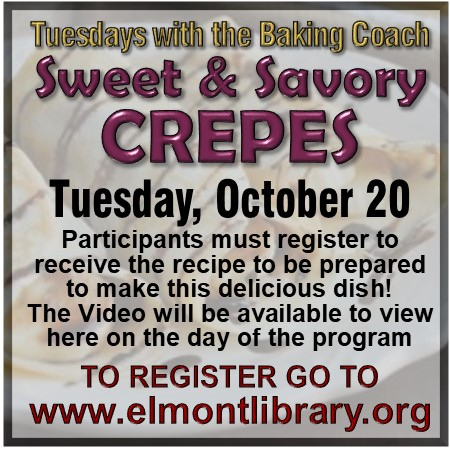ElmontLibrary's tweet image. Sweet and Savory Crepes with the Baking Coach!
