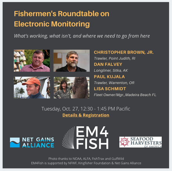 SeaHarvesters's tweet image. Tune into this webinar on 10/27 at 3:30 pm ET to hear from EM leaders across the country. We're looking forward to a great discussion! 

Register here: register.gotowebinar.com/register/36866…

Thanks to @EM4Fish and @net_gains for helping to cohost!

#EM4Fish #seafood #fishing