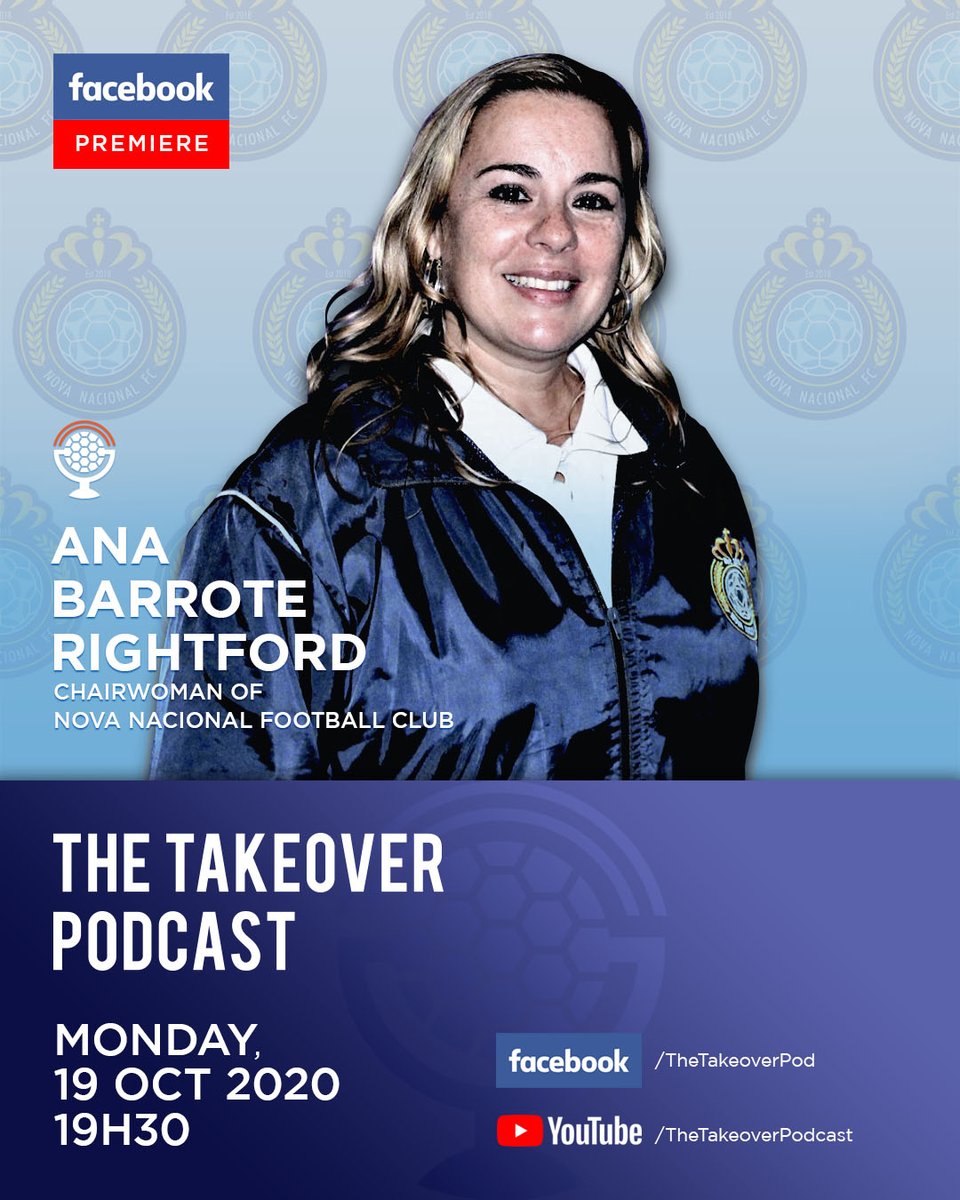 We_Takeover's tweet photo. Tonight's @Facebook premiere interview: Chairwoman of Nova Nacional F.C., Ana Barrotte-Rightford.

She shares the vision and latest developments of the club that's currently playing in the @SAFACapeTown Regional 3rd Division.
🔻
https://t.co/TgVS0eFg3l

#thetakeoverpodcast 🎙️ https://t.co/iKiDfqiNJo