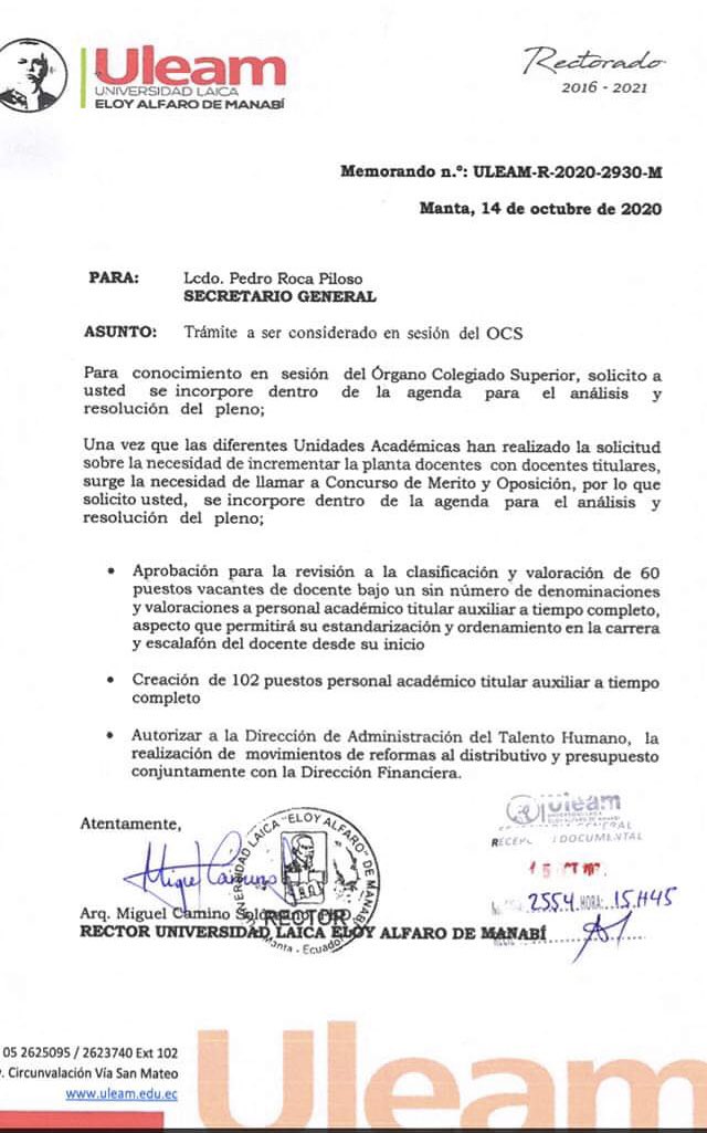 pedrosa93910545's tweet photo. #ATENCION @ces_ec @AXEA65 @esantos1957 el rector de la @UleamEcuador y candidato a la reelección, además de usar recursos de la universidad para su campaña ahora va a dar nombramientos a nuevos docentes en plena crisis económica https://t.co/2etuoz74Cg