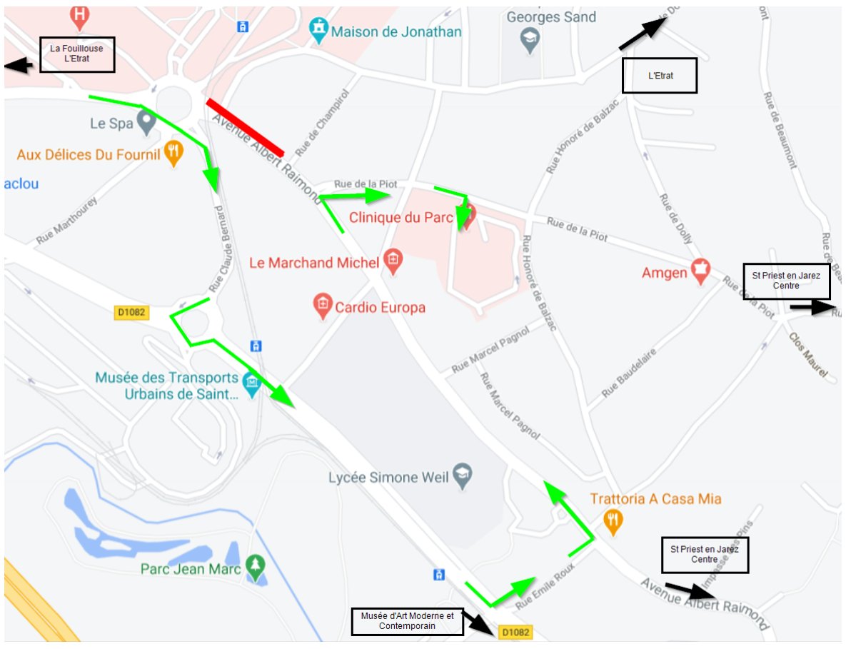 Attention, l’Avenue Albert Raimond est fermée entre le 19 et le 21 octobre.
Voici comment se rendre à la Clinique :

#deviation #routefermee #travaux