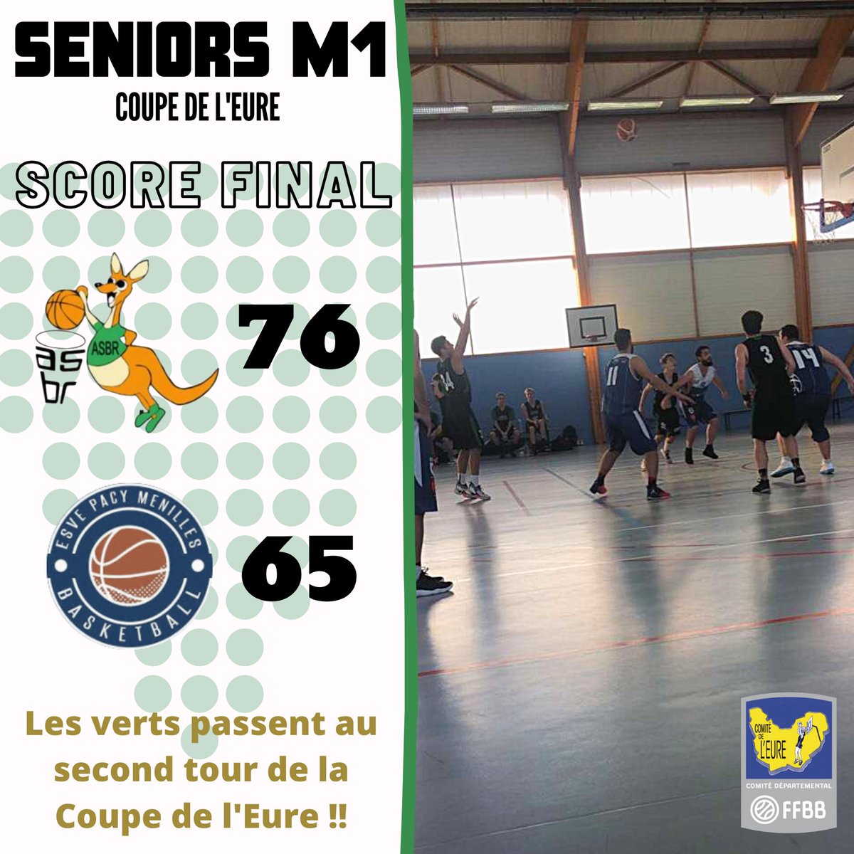 AsbrBasket's tweet photo. Résultat de la coupe de l’Eure 🚨

🆙 L’équipe 1 de l’ASBR passe le premier tour après s’être imposé face à Vallé d’Eure 👏

Merci à St Ouen de Thouberville de nous avoir prêté son gymnase afin de pouvoir disputer le match qui devait se dérouler à Bosc-Roger 🤝

#asbr💚 https://t.co/WjpCZtz1N0