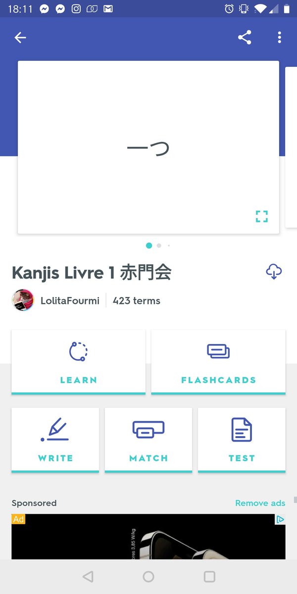 La deuxième application que j'utilise le plus, c'est Quizzlet, pour les kanjis.Vous pouvez créer votre propre deck, ou en chercher un directement sur internet ! C'est un système de flash card avec pleins de petits jeux sympa pour apprendre