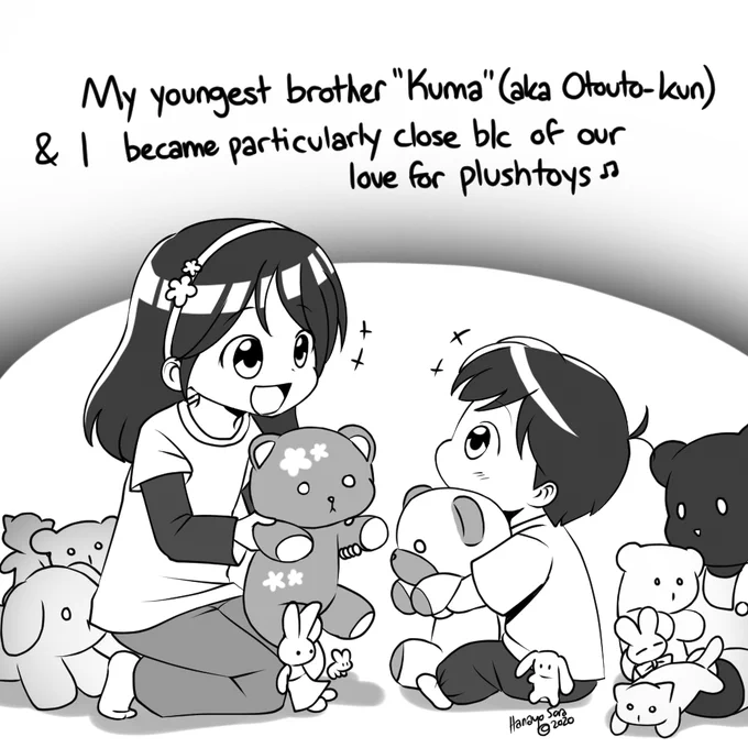 Day 18 "Plush Toys" and Day 19: "Kuma"
I decided to combine the two drawing together. My youngest brother Kuma (aka Otouto-kun) doesn't remember how I used to play with him when he was little, but he and I are still close. ^^
#inktober2020 #inktober2020day18 #inktober2020day19 