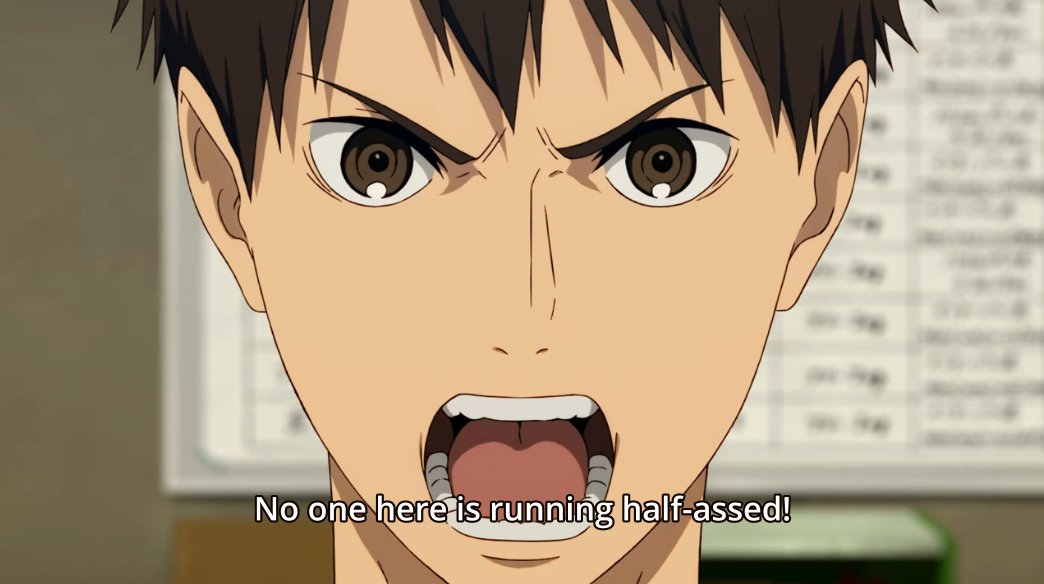 My heart aches for these two; they obviously have conflicting ideas on how it means to run, likely from their own painful experiences. Ugh. This anime is so good. (And Haiji showing a bit more emotion than the usual...)