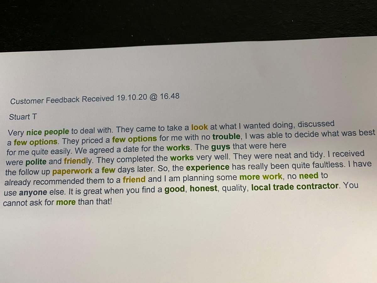 Customer Feedback received today. Work completed - Electrical Testing &amp; General Electrical refurbishment works. 
Key points - 'Nice People' , 'Options No Trouble', 'Polite', 'Friendly', 'Neat &amp; Tidy', 'Good', 'Honest', 'Faultless Customer Service', 'Will Recommend'. #Electrical