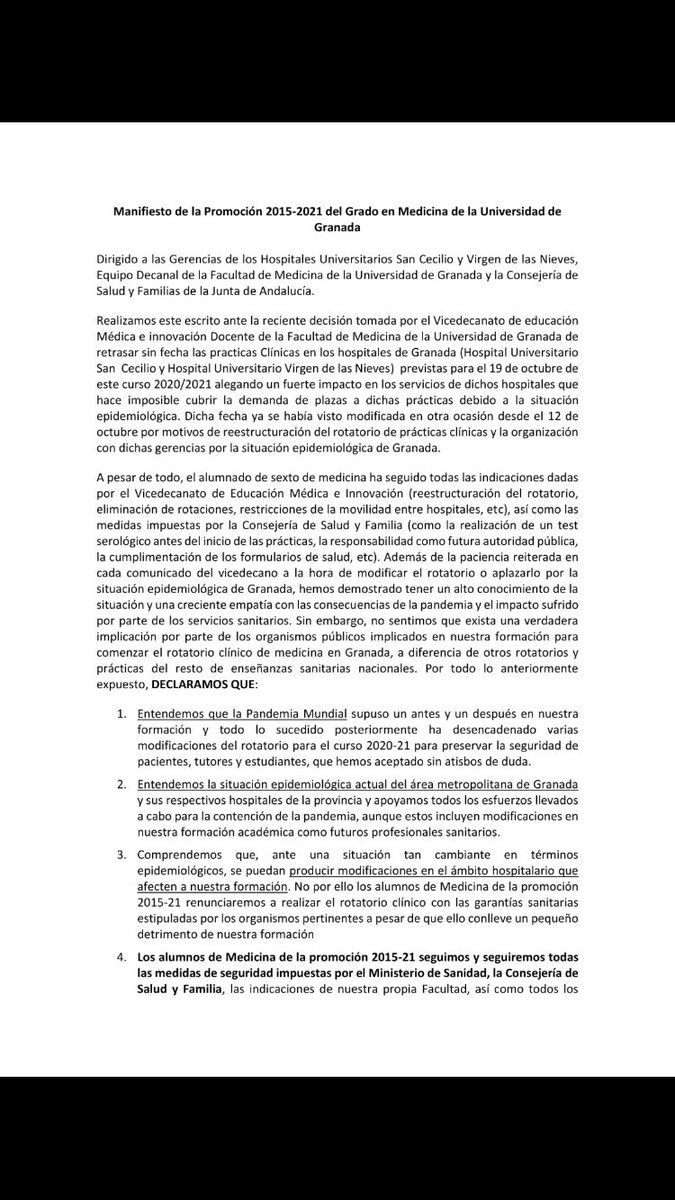 AlexRodry97's tweet photo. Como dijo alguien hace poco tiempo:  “Los estudiantes de profesiones sanitarias ahora somos un estorbo pero en unos años nos considerarán imprescindibles”. Parece que en Granada solo están de acuerdo con lo primero.
#NoSinMisPracticasMedicina #SAS #UGR https://t.co/rNA1Y885bD
