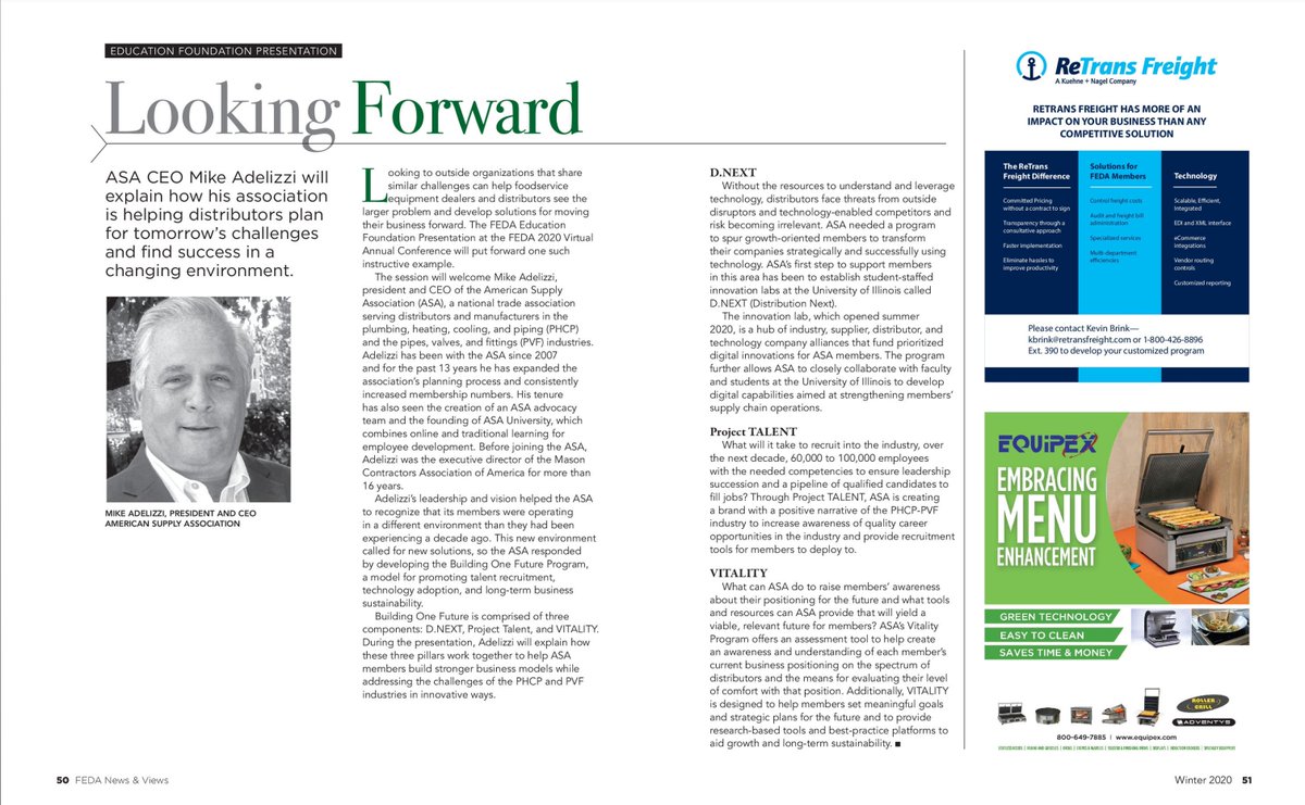 ASA_HQ's tweet photo. Thanks to @FEDAASSN for spotlighting ASA CEO Mike Adelizzi in its winter FEDA News & Views issue where Mike talks about all the forward-thinking innovation going on at ASA. Check out the article here: https://t.co/lz4ztYbBpw #PROJECTTALENT #DNEXT https://t.co/uUf9671Dc0