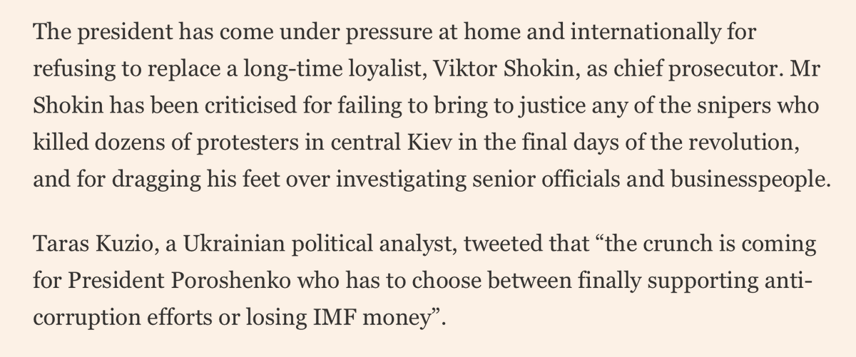 ...the pressure on President Poroshenko to fire Shokin became overwhelming because not only was the $17 billion of IMF money part of $40 billion total, but it could not be made up by institutional investors. The US portion was just a loan *guarantee* and nothing more. The IMF...