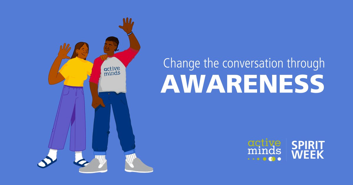Today is the first day of Active Minds Spirit Week, a nation-wide call to action to change the conversation around mental health, & we're kicking off the week with Awareness Day! 🙌
Throughout the day, we will be sharing resources & facts about mental health. Stay tuned! https://t.co/4ZrbWP63c6