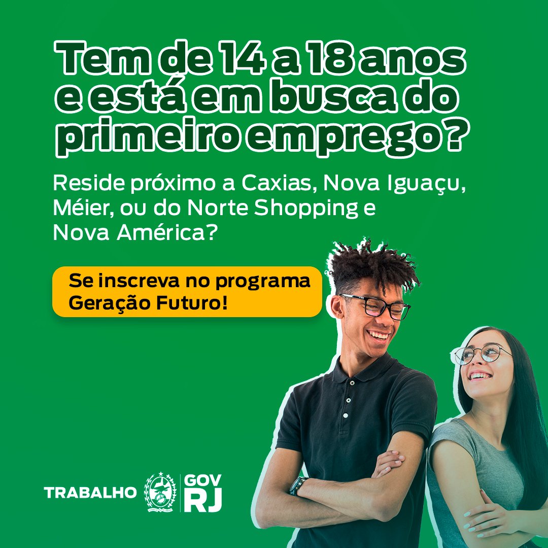 SetrabRJ's tweet photo. Se você tem disponibilidade para o período da tarde e está dentro dos pré-requisitos, envie um e-mail com o seu currículo e dados (RG, CTPS, data de nascimento, nome da mãe e PIS) para geracaofuturo@trabalho.rj.gov.br

#SetrabRJ #Trabalho #RJ #GovRJ https://t.co/oTxJtr76kX