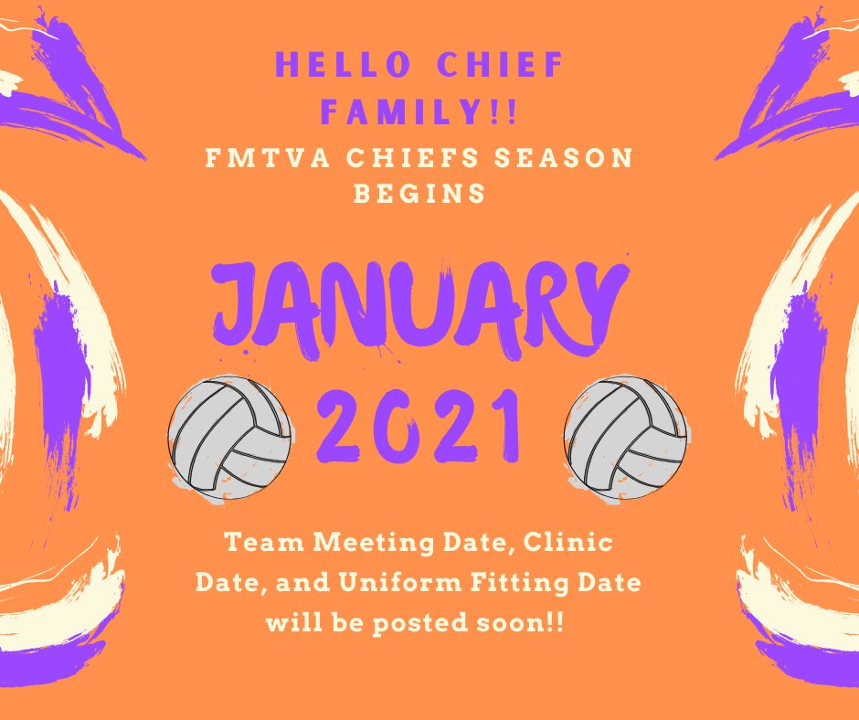 Hello Chief Family!! Season starts January 2021 and be on the lookout for important event and dates coming up!! #FMTVAChiefs #ChiefFamily