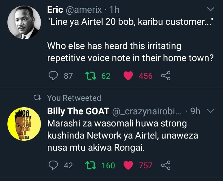 NguruwePlug's tweet photo. Hey @AIRTEL_KE kwani muli fanyia daktari WA shamakhokho na Boy child nini 🙄🤔 @amerix @_crazynairobian 😂😂😂
Shujaa
Wanjiku
Ndii
#voteforblurred https://t.co/PRmBbEZK89